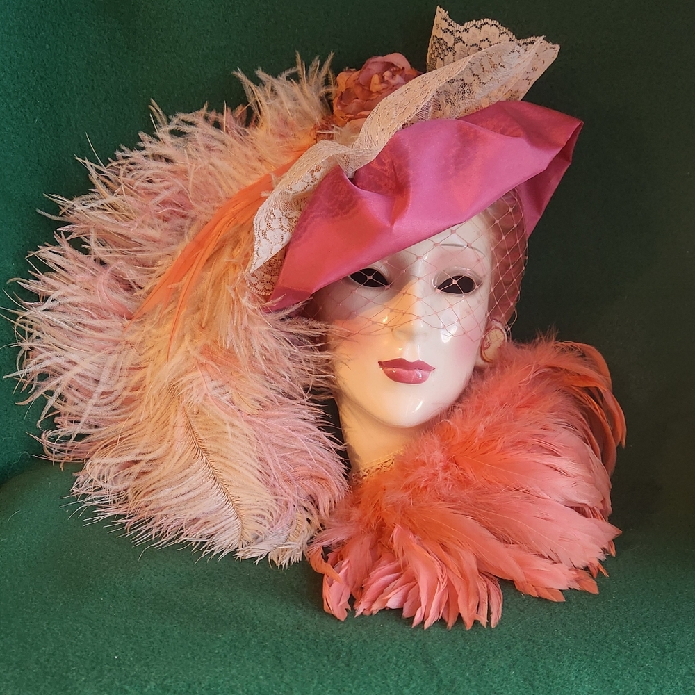 Victoria Clay Art Glamourous Ceramic Woman Pink Feathered Beauty